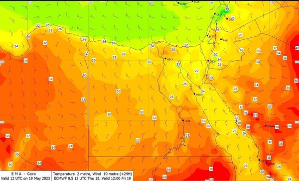 الحرارة تصل 39 درجة.. الأرصاد تحذر من كتل هوائية قادمة من الصحراء الغربية وتكشف حالة الطقس غدا